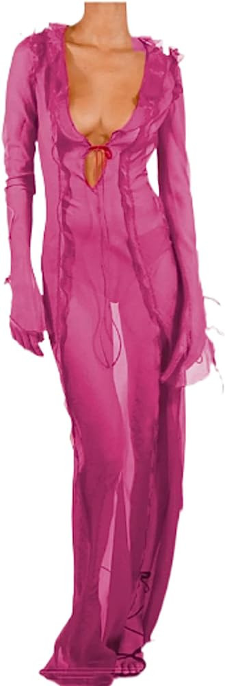 Women Sexy Fringe Ruffle Sleeveless Dress Irregular Hem High Split Midi Dress Backless Fairy Flow... | Amazon (US)