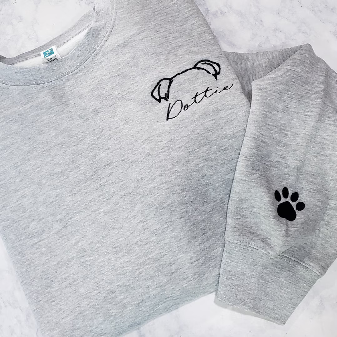 Embroidered Bulldog Dog Ears With Personalized Name Crewneck Sweatshirt  Embroidered Crewneck For... | Etsy (US)