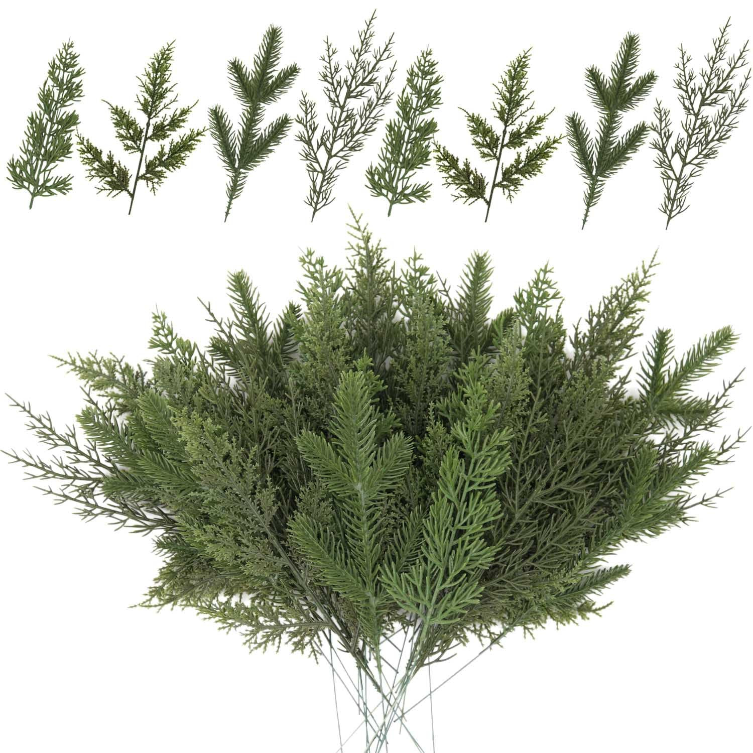 KLEWEE 60 Pcs Artificial Pine Branches Assorted Faux Norfolk Pine Stems Evergreen Pine Picks Ceda... | Amazon (US)