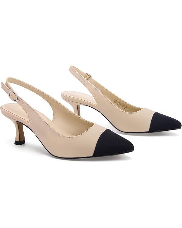 Ankis Women's Slingback Kitten Heels Closed Pointed Toe Low Heel Pumps Comfortable Dress Shoes fo... | Amazon (US)