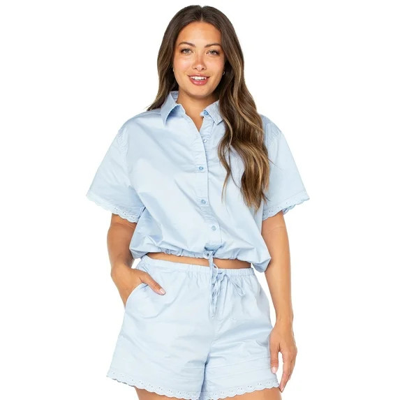 Celebrity Pink Women's Boxy Lace Trim Shirt, Sizes XS-XXXL | Walmart (US)