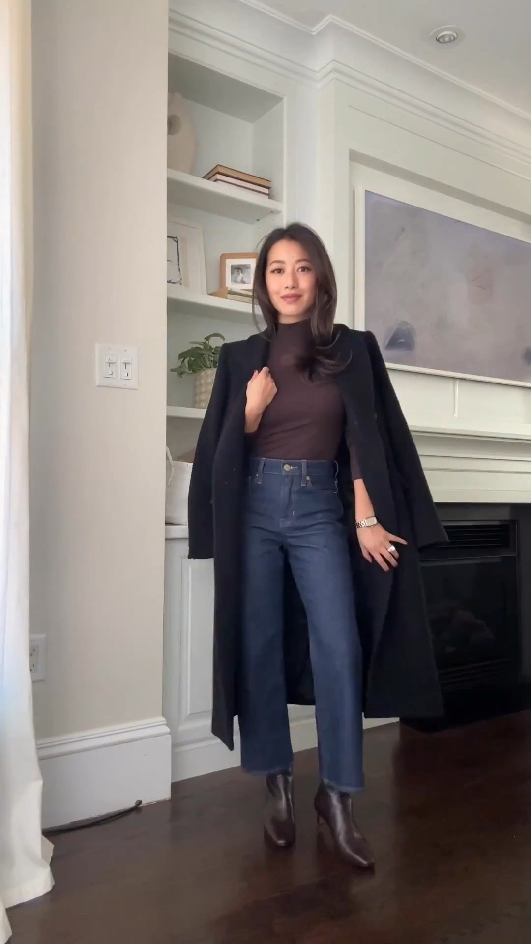 Good winter staples. Exact coat linked+ similar options for less! (I’m an Xs in mango teen)

Intro lounge wear : 
• petite friendly thick sweatpants XS Short ( I can also do XXS Short for snugger at waist)

• Neiwai barely zero spaghetti strap bra - the comfiest! 

Outfit:

• Aritzia constant coat xxs (oversized on petites) in the soft wool cashmere material. Thick and warm. Also linked other materials 

This is a Long length on petites in body and sleeves but I love it and wear it lots

• Madewell brown mock neck top XXs - old, linked current

• J. Crew slim wide jeans 24 P - 
J. Crew jeans run about a half size big for me but I don't mind a little extra room at the waist these days. 

• Madewell triple metal keeper belt xxs 

• Heaven mayhem earrings mini size - super lightweight 

• Madewell dimes ankle boots 5.5, a little narrow so I took my bigger half size. 

• Madewell bucket bag full size to fit my laptop 

Petite friendly fall smart casual, winter outfit, winter coat, dark blue jeans, ankle boots, workwear 

#LTKgrwm #LTKWorkwear #LTKPetite