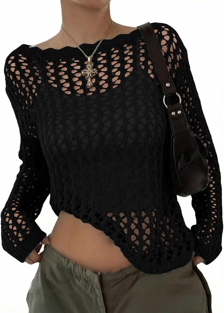 EVALESS Off The Shoulder Loose Knit Summer Sweater for Women Beach Vacation Clothes for Women Tre... | Amazon (US)