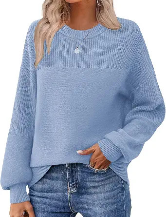Zeagoo Sweaters for Women Cotton Loose Fit Chunky Knit Casual Fall Outfits | Oversized Crewneck W... | Amazon (US)
