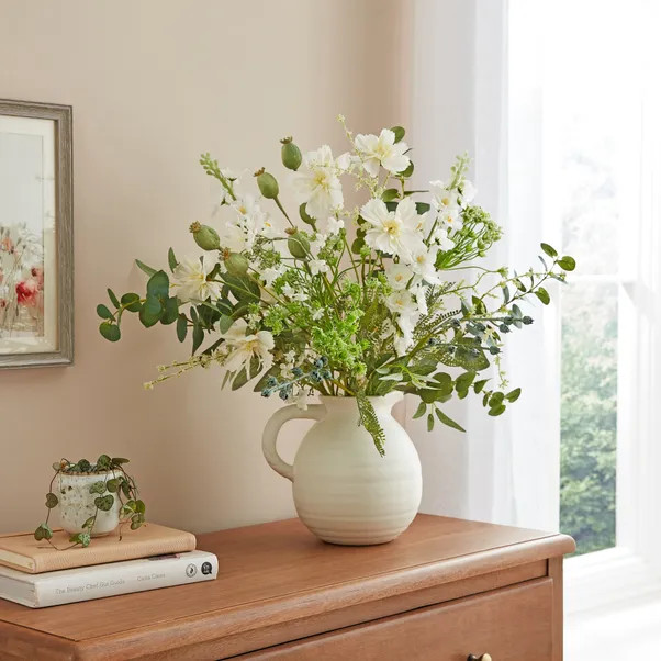 Artificial Wildflower & Eucalyptus Bouquet in Ceramic Jug Vase | Dunelm (migrated)