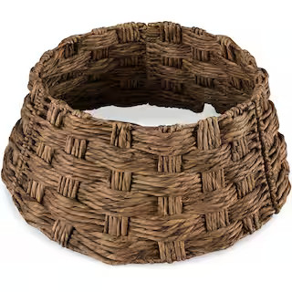 24 in. Basket Woven Hyacinth Christmas Cellulose Tree Collar, Skirt Accessory with Cord Cut-Out i... | The Home Depot