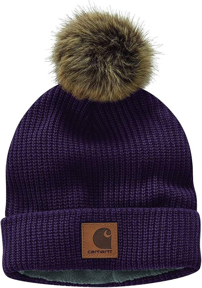 Carhartt Women's Knit Fleece Lined Pom Hat, Black, OFA | Amazon (US)