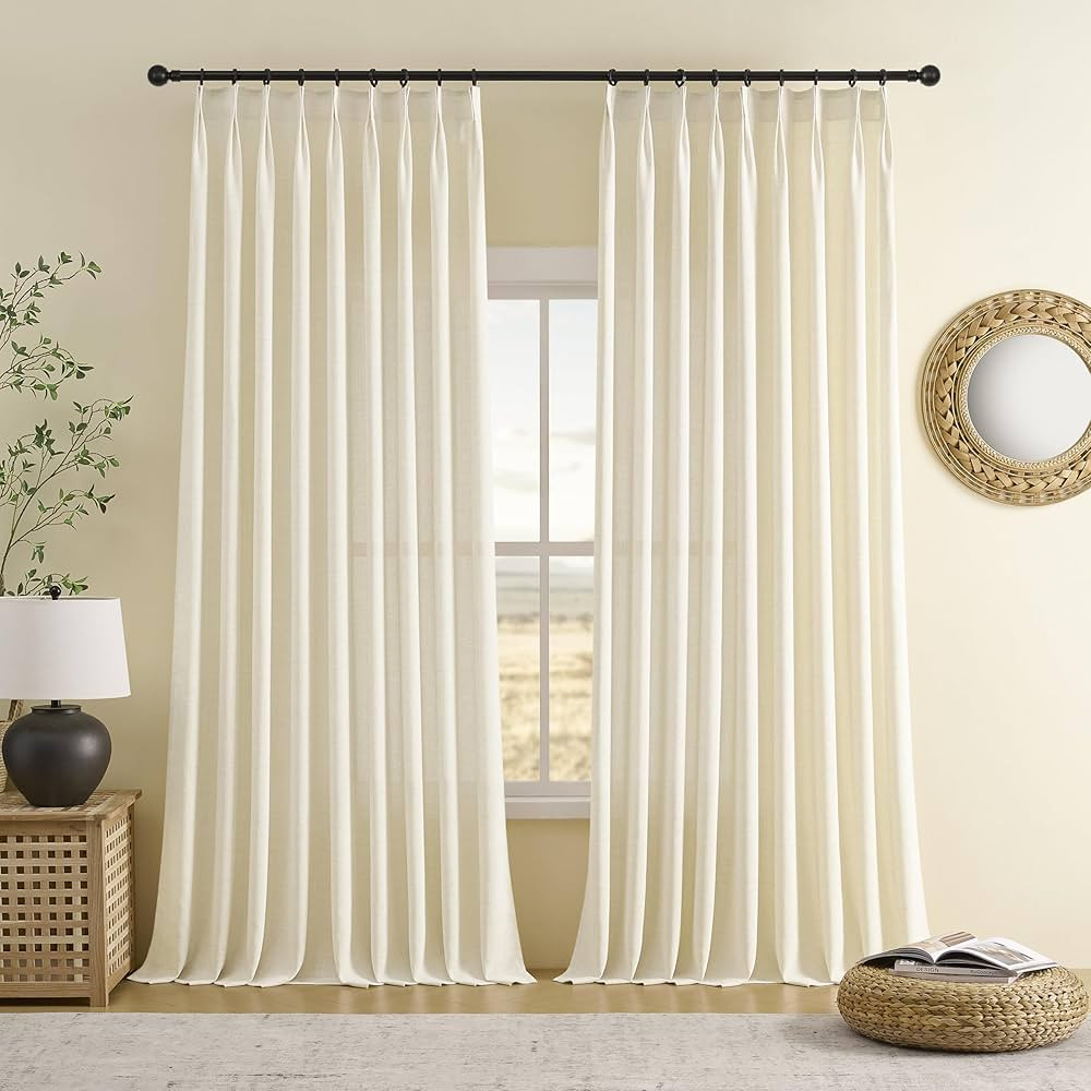 KangBang Extra Wide Pinch Pleated Curtains 72x96 Inches for Living Room, Light Filtering Faux Lin... | Amazon (US)