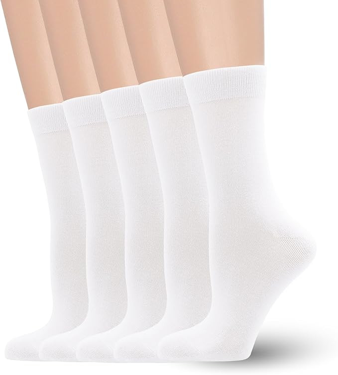 Women's Soft Thin Viscose Bamboo Crew Socks, Fit Stretchy Casual, Business, Dress Calf Sock 5 Pai... | Amazon (US)
