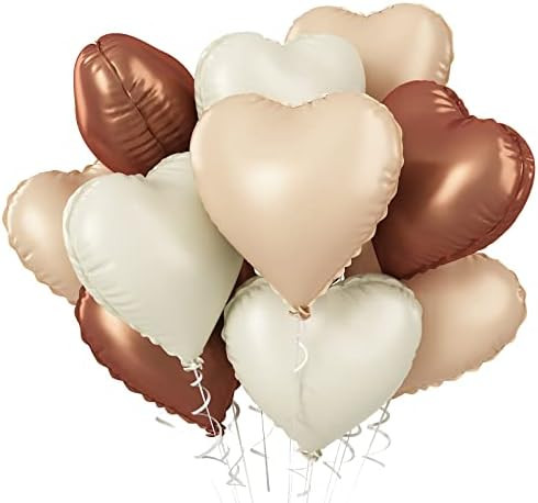 Brown Apricot Heart Balloons, 10Pcs Coffee Cream Beige Foil Heart Shape Balloons, 18inch Nude Neu... | Amazon (US)