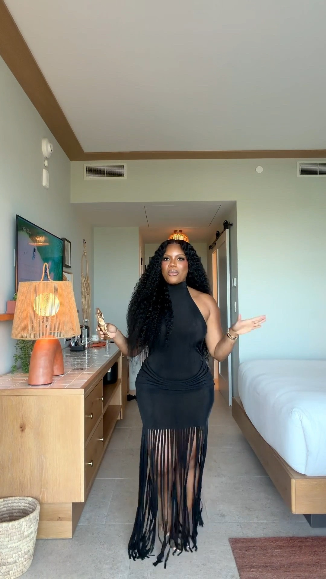 If “book the trip” was an outfit 🖤✨
Wore this for dinner and baby… she did what needed to be done. You def need a Black Fringe Maxi in your bag ✈️

#LTKTravel