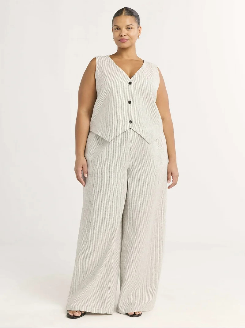 Scoop Women's Linen Blend Wide Leg Pants, 32" Inseam, Sizes XS-XXL | Walmart (US)