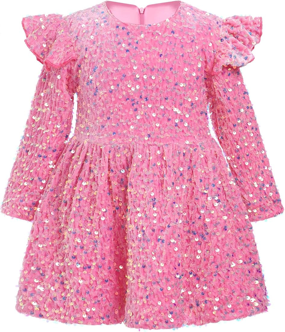 IDOPIP Toddler Baby Girls Sequin Velvet Tutu Dress Long Sleeve Princess Christmas Birthday Party ... | Amazon (US)