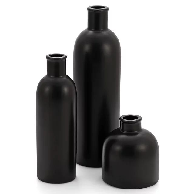 Ceramic Black Vase, 3 Matte Black Bud Vases in Bulk, Boho Modern Farmhouse Minimalist Nordic Flow... | Walmart (US)
