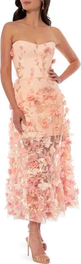 Kai Floral Strapless Midi Dress | Nordstrom