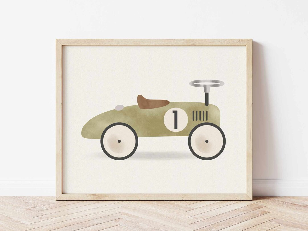 Watercolor Cars Artwork for Kids' Room Digital Prints for Playroom Olive Green Boys' Room Decor V... | Etsy (US)