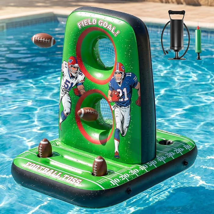 Inflatable Football Toss Game for Pool Floating Water Football Target with 4 Balls & 2 Pumps, Sta... | Amazon (US)