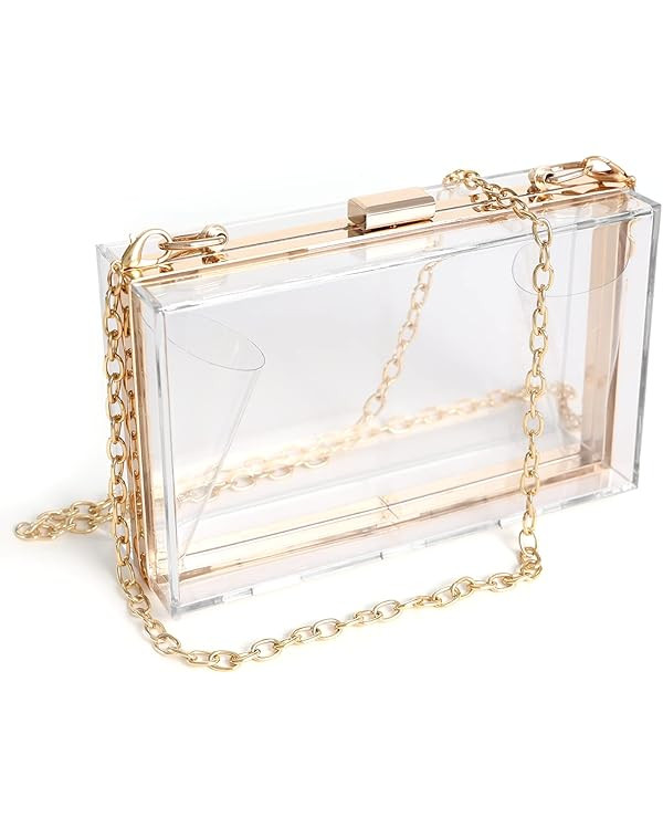 WJCD Women Clear Purse Acrylic Clear Clutch Bag, Shoulder Handbag With Removable Gold Chain Strap | Amazon (US)