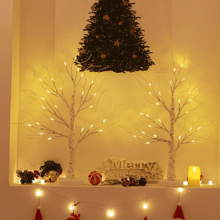 2Pack Christmas Tree Decorations - Birch Fairy Light Spirit Trees with 24 LED Warm White Lights, ... | Walmart (US)
