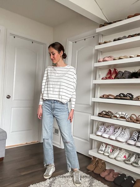 Spring outfit - striped long sleeve t shirt + distressed jeans 

Boatneck top // striped shirt // free people denim // straight leg jeans 

#LTKSeasonal #LTKstyletip #LTKfindsunder50