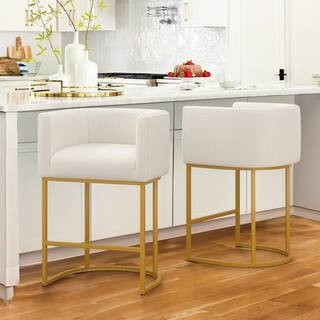 LUE BONA Jessica 26 in.Beige Modern Counter Bar Stool Fabric Upholstered Barrel Counter Stool wit... | The Home Depot