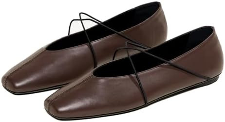 Women's Square Toe Ballet Flats Criss-Cross Straps Comfortable Slip On Mary Jane Flat Shoes for O... | Amazon (US)