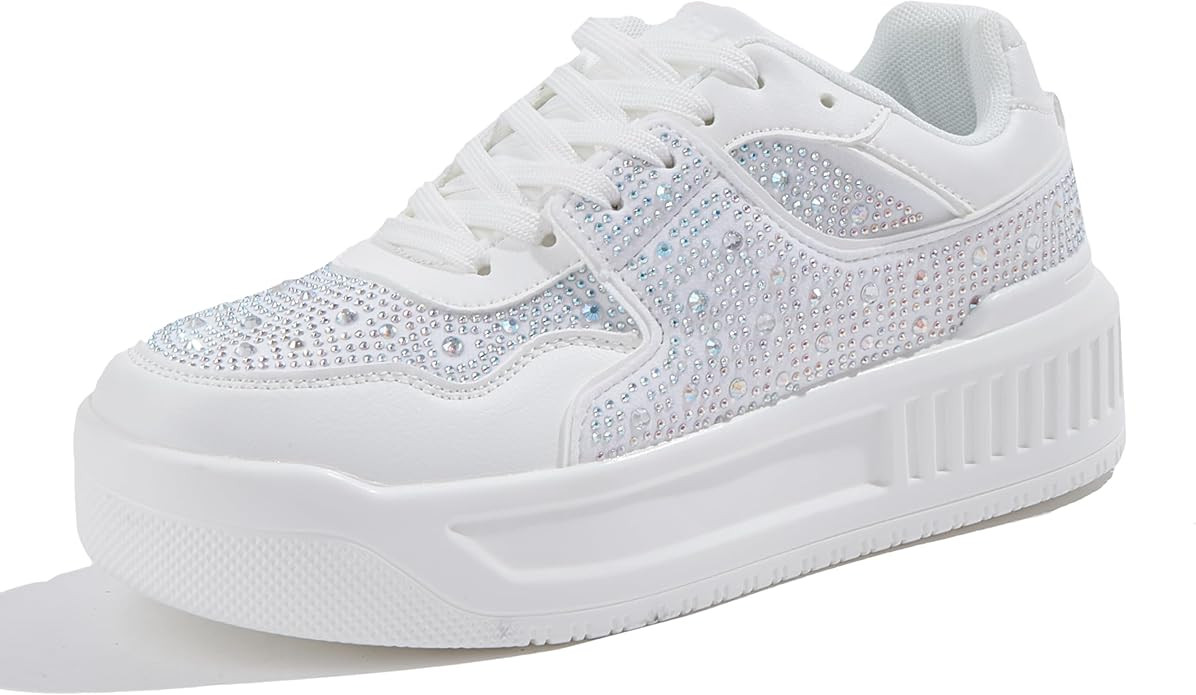 Niluber Women's Platform Sneakers Leather Low Top Tennis Shoes Lace Up Casual Walking Shoes | Amazon (US)