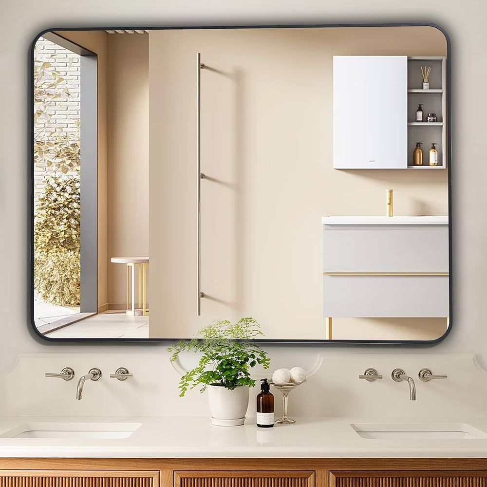 DESBING 30" x 48"Bathroom Mirror, Matte Black Wall Mirror with Metal Frame, Decorative Rectangula... | Amazon (US)