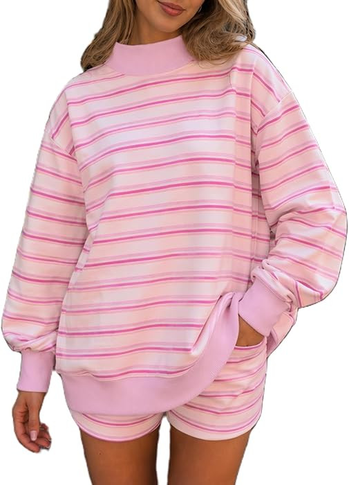 Women Mock Neck Sweatshirt Striped Long Sleeve Color Block Sweatshirt Fall | Amazon (US)