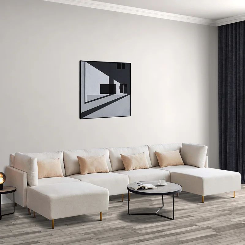Ingmire 143.3'' Linen Square Arm Modular Sofa | Wayfair North America