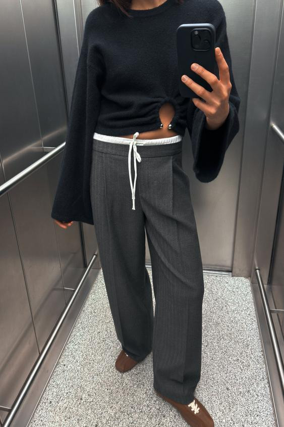 WIDE-LEG TROUSERS WITH DOUBLE WAISTBAND | Zara UK