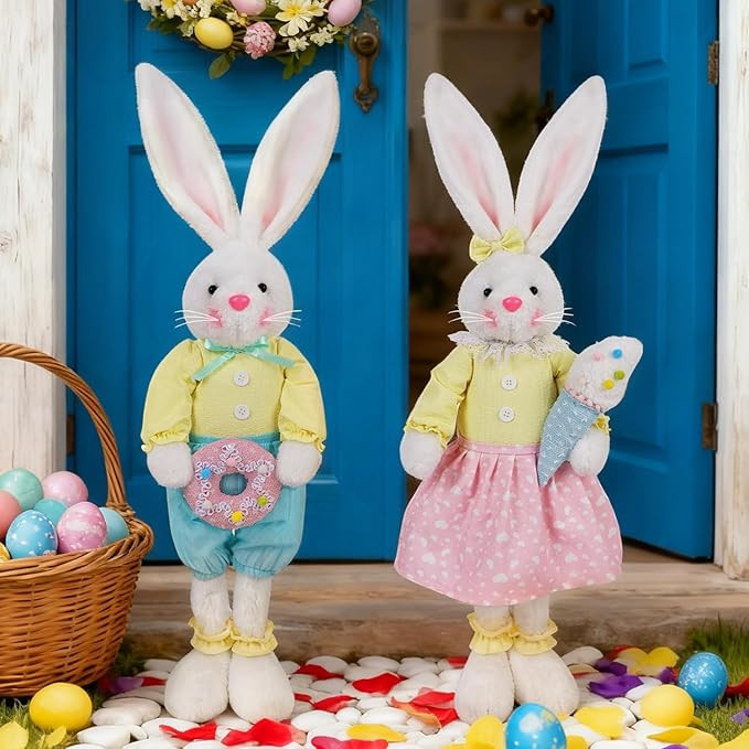 Glintoper 2 Pack Easter Decorations Standing Bunny with Stretchable Legs, 21" to 26" White Rabbit... | Amazon (US)