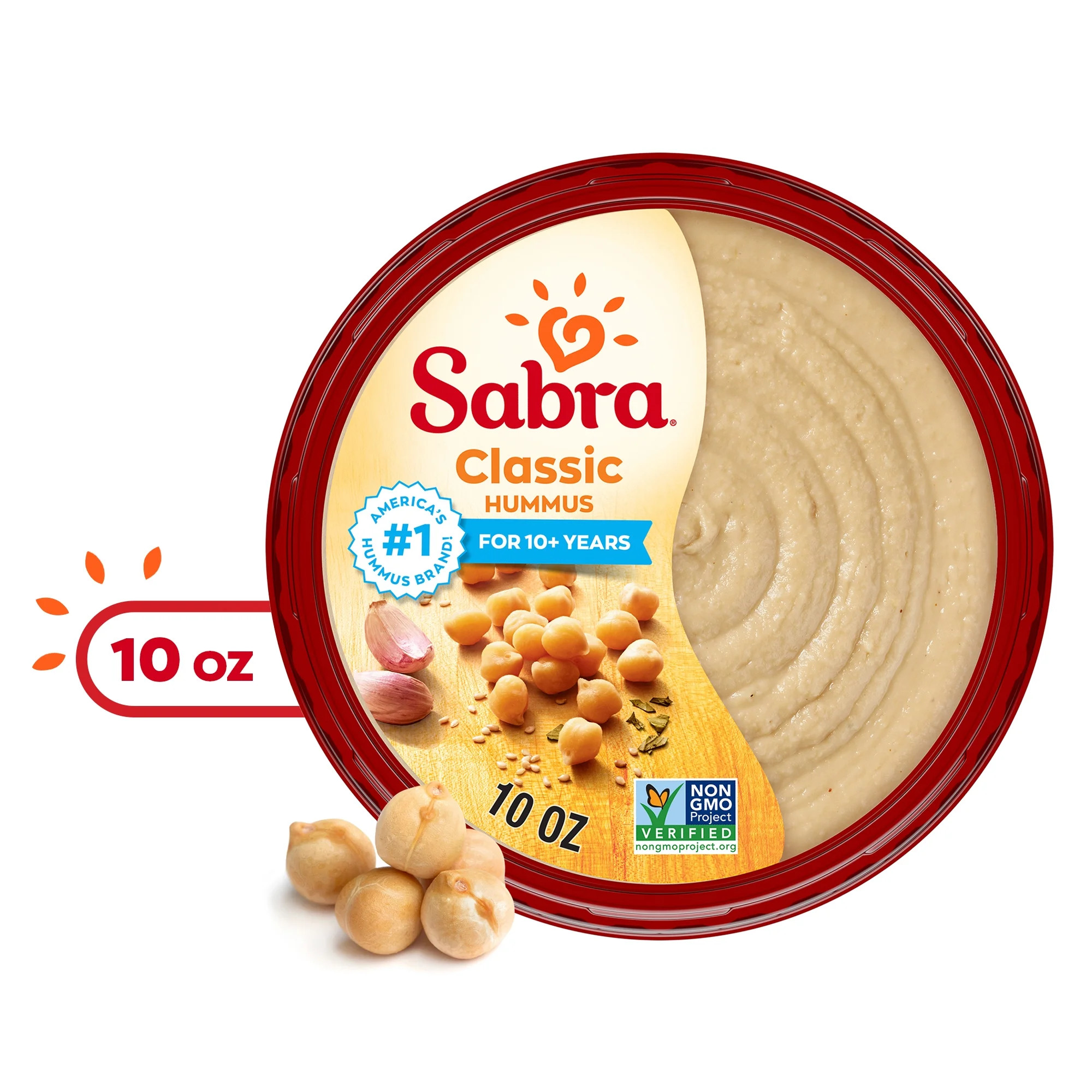 Sabra Classic Original Fresh Hummus Dip, Non-GMO, Gluten Free, Vegan Hummus Spread, 10 oz Tub | Walmart (US)