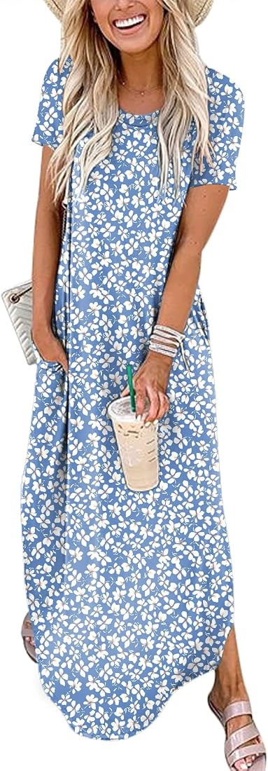 ANRABESS Women's Casual Loose Short Sleeve Long Dress Split Maxi Summer Beach Dress with Pockets | Amazon (US)