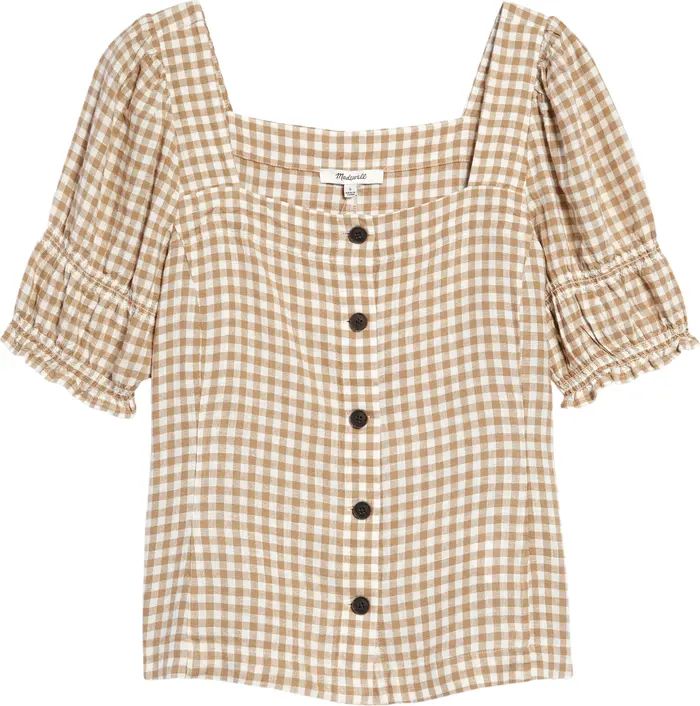 Madewell Square Neck Puff Sleeve Linen Blend Top | Nordstrom | Nordstrom
