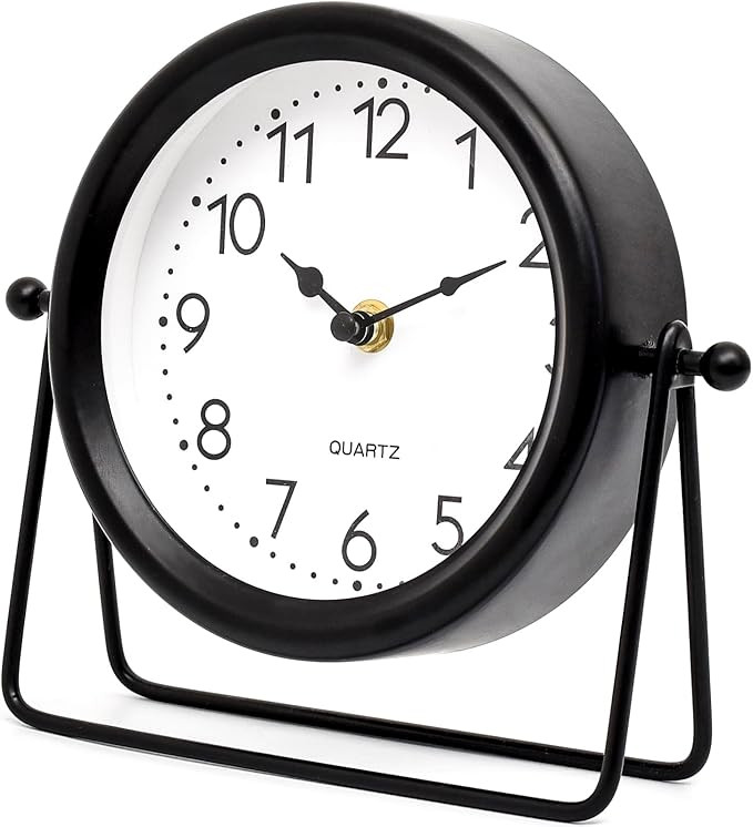 Vintage Black Table Clock on Stand, Decorative Desk and Shelf Clock，Decorative Battery Operated... | Amazon (US)