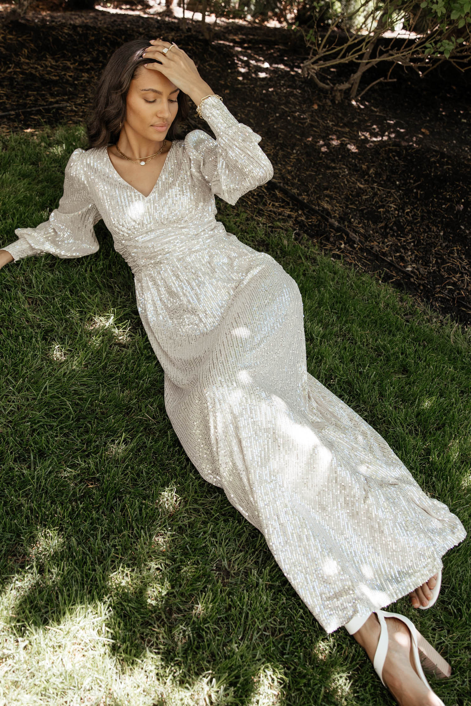Caitlyn Sequin Dress in Silver - böhme | Böhme US