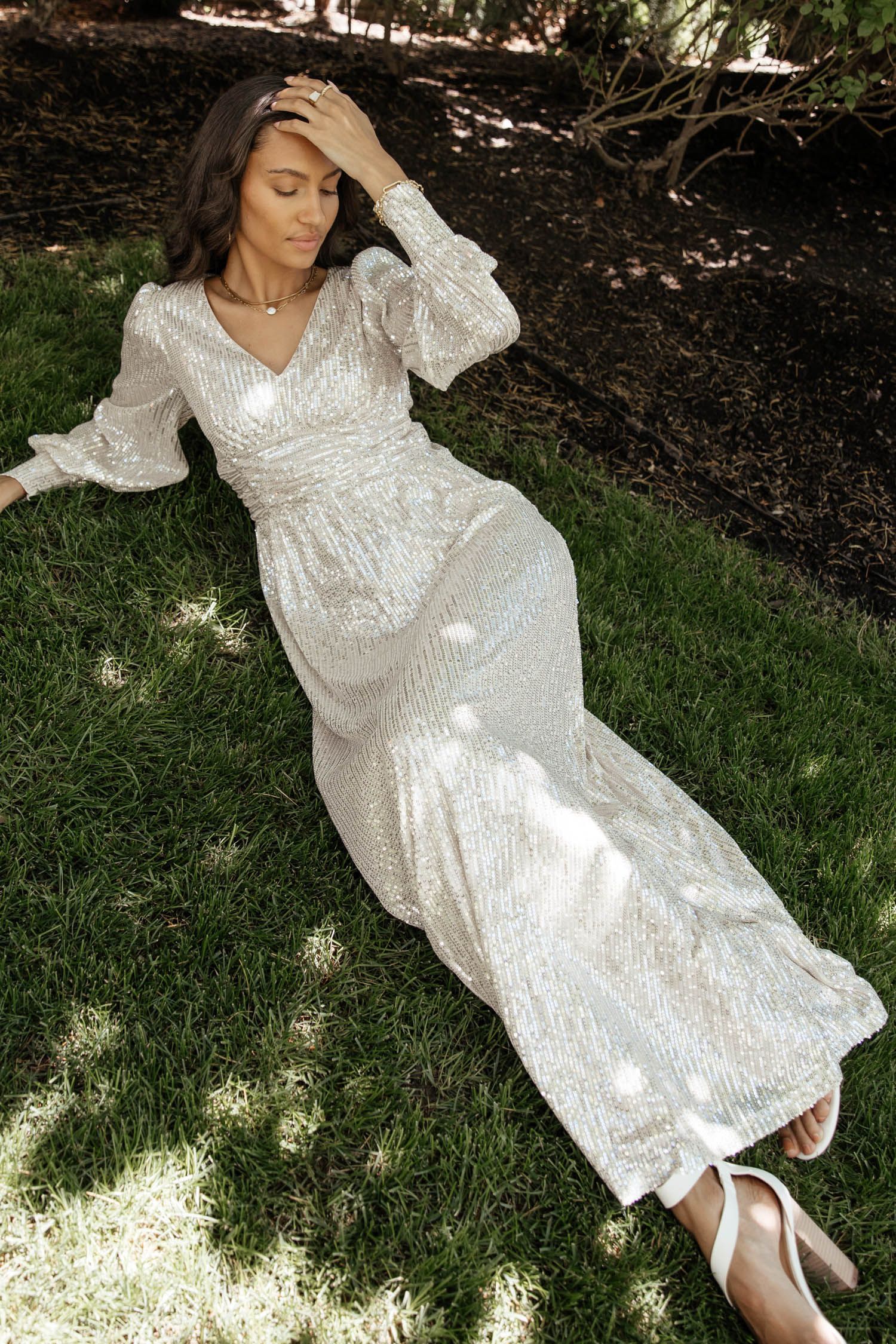 Caitlyn Sequin Dress in Silver - böhme | Bohme