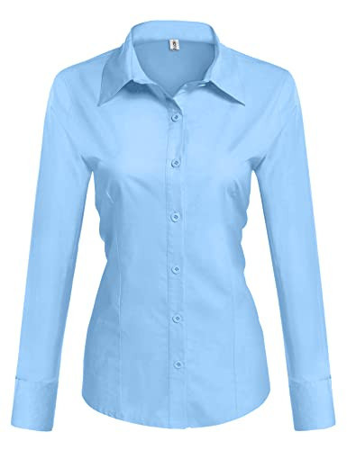 HOTOUCH Womens Slim Fit Dress Shirts Long Sleeve Basic Button Down Shirt (Light Blue XL) | Amazon (US)