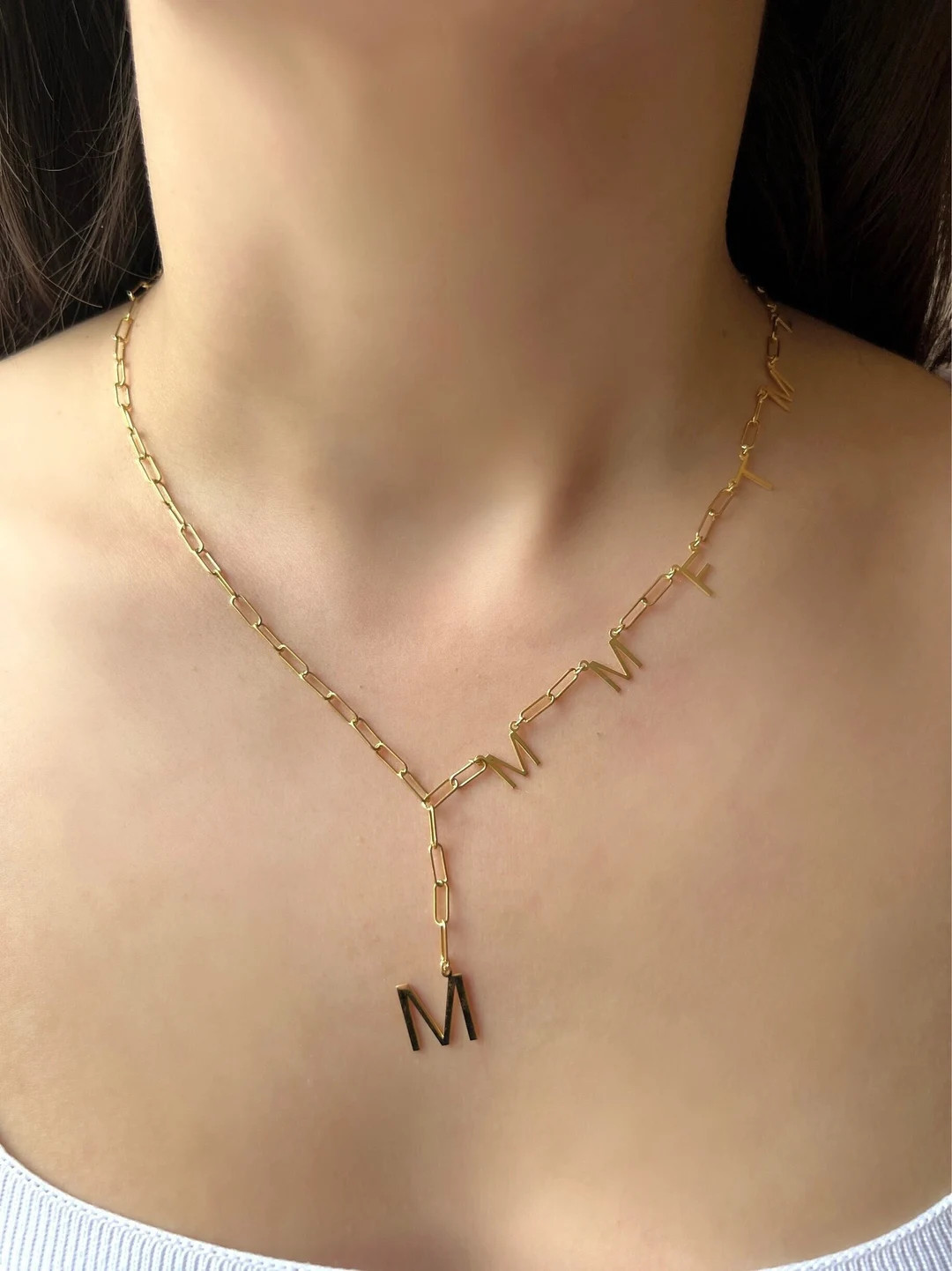 Personalized Lariat Name Necklace with Paperclip Chain |Y Lariat Necklace in Gold|Custom Name Nec... | Etsy (US)