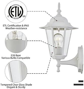 Outdoor Wall Lantern Sconce, Classic Exterior Light Fixtures, Anti-Rust Black Aluminium Wall Moun... | Amazon (US)