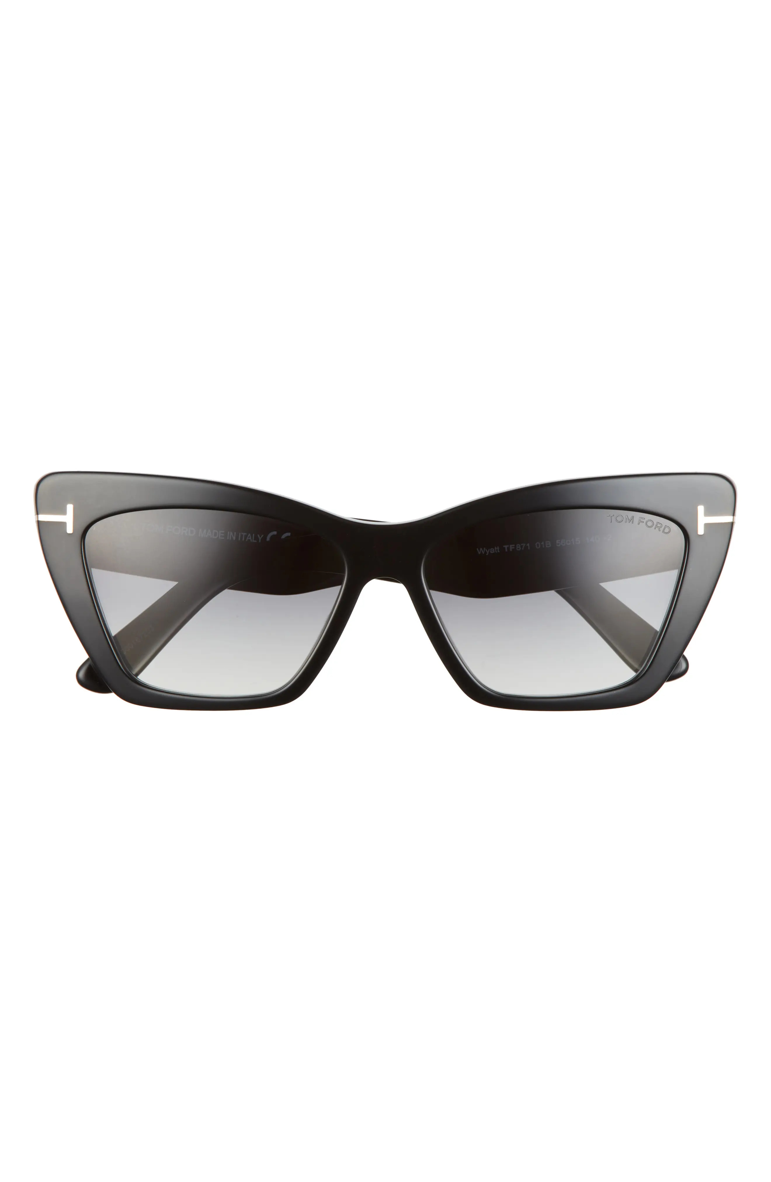 Tom Ford Wyatt 56mm Gradient Cat Eye Sunglasses in Shiny Black /Smoke at Nordstrom | Nordstrom