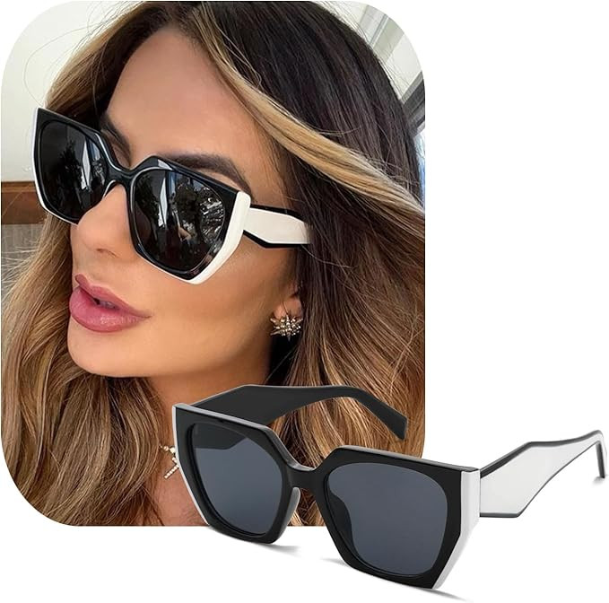 JiSoo Oversized Cat Eye Sunglasses for Women, Big Sunglasses for Women Oversized, Trendy Square C... | Amazon (US)