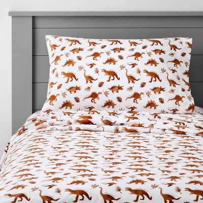 Dinosaur Cotton Kids' Sheet Set Watercolor Brown - Pillowfort™ | Target