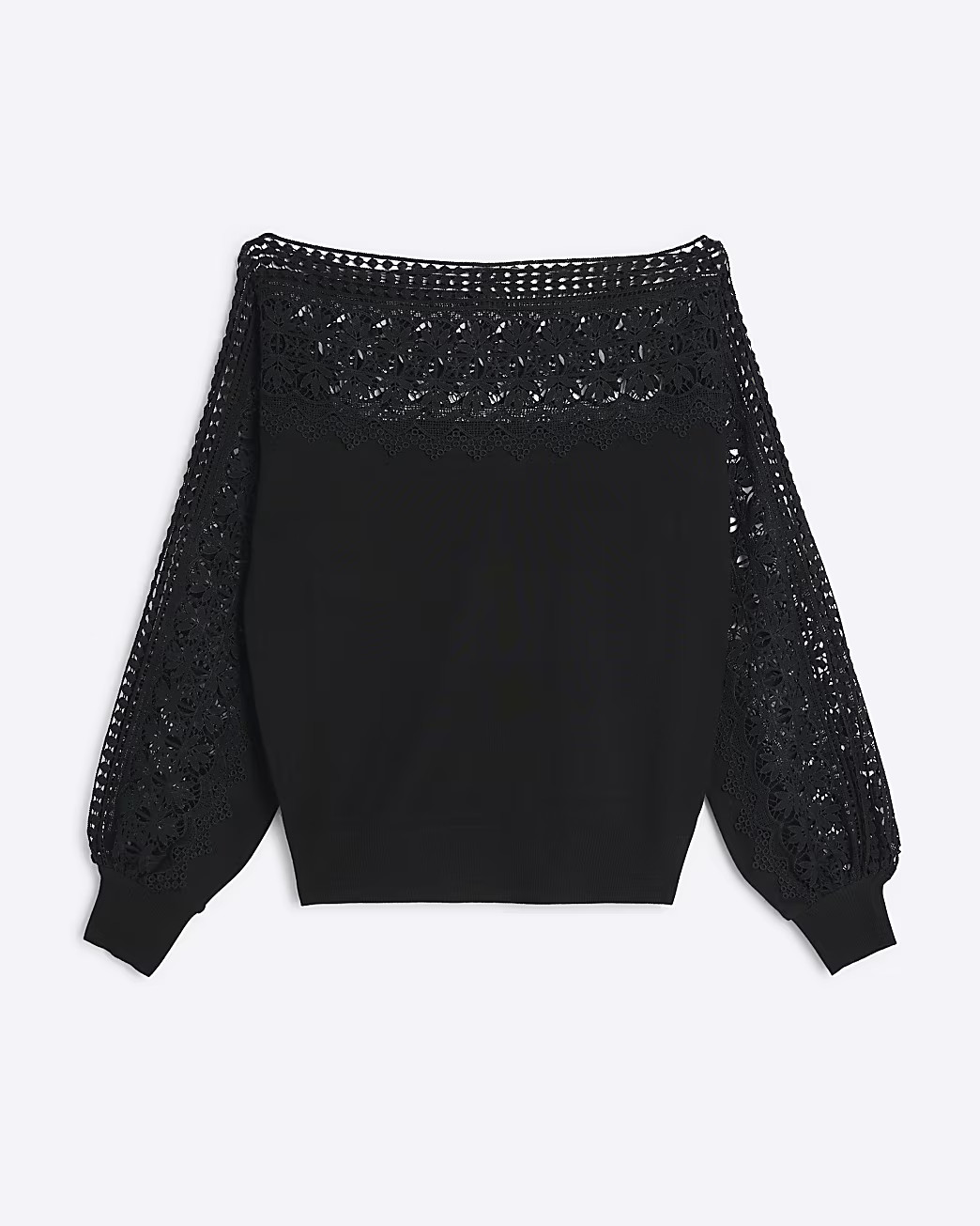 Black Hybrid Lace Knit Jumper | River Island UK & IE