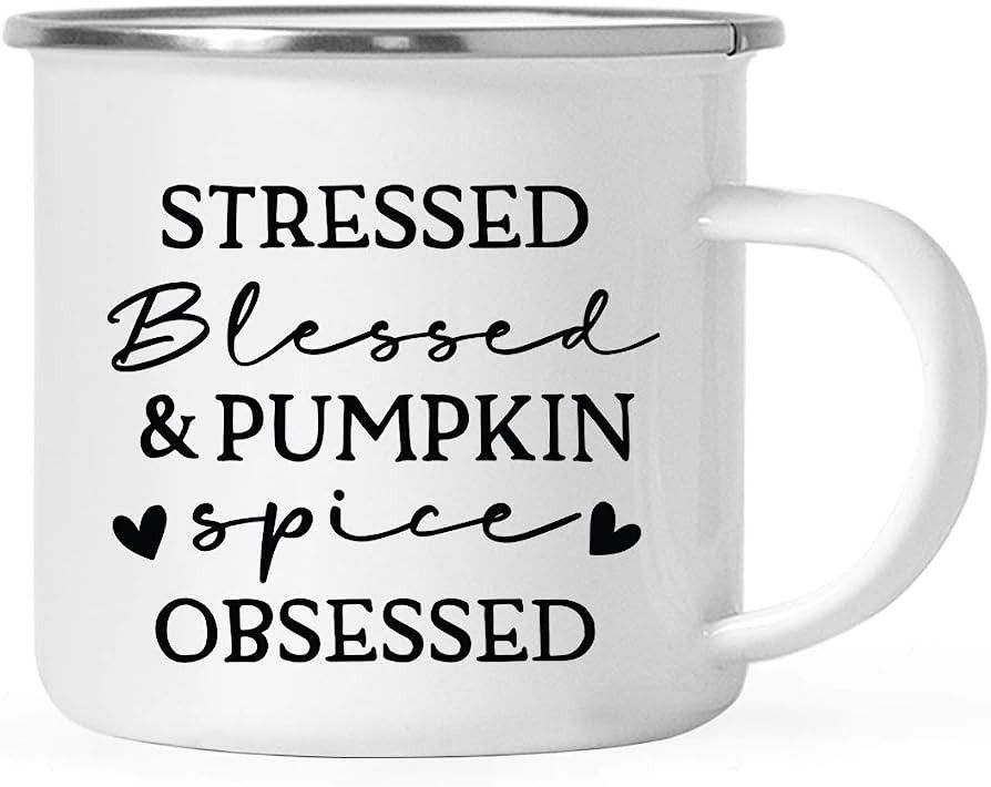 Andaz Press Funny Autumn Fall 11oz. Stainless Steel Campfire Coffee Tea Mug, Stressed Blessed & P... | Amazon (US)