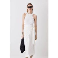 Linen Viscose Woven Wrap Tie Skirt | PrettyLittleThing UK