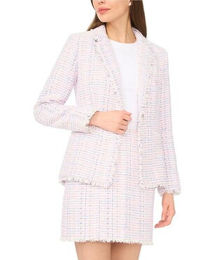 Tweed Notch Lapel Long Sleeves Single Button Blazer | Dillard's