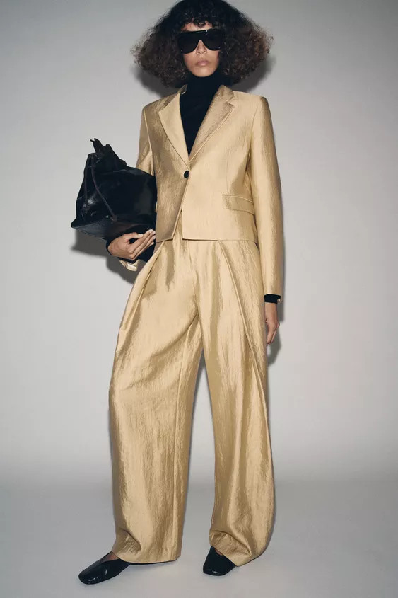 METALLIC WIDE-LEG PLEATED TROUSERS ZW COLLECTION | Zara UK