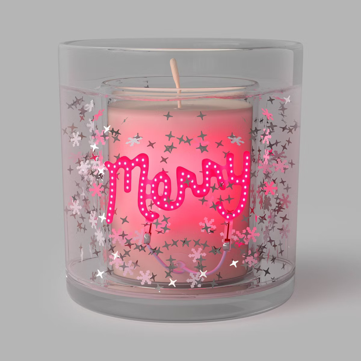 Christmas Gel LED Merry Candle Sugared Pink Peppermint - Wondershop™ | Target